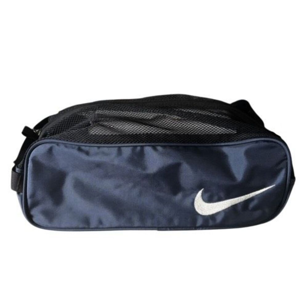 Vintage Nike Golf Shoe Bag Mesh Ventilated Navy Blue White Swoosh Travel Zipper